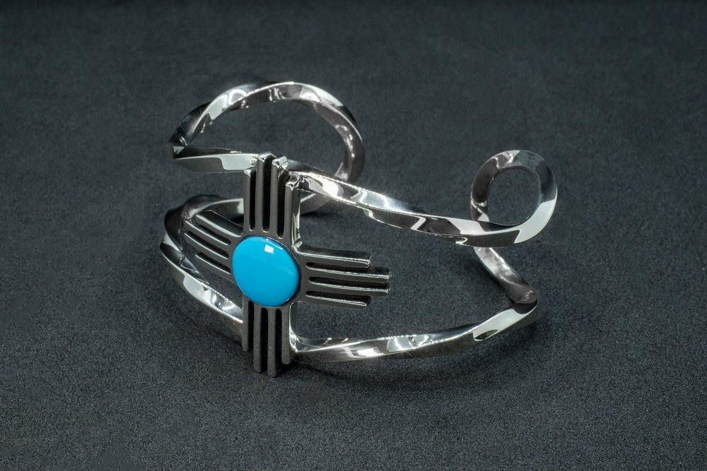 Zia twist cuff in silver and turquoise
